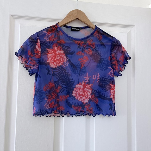 Pretty Little Thing Mesh Oriental Crop Top, Size 8 - Picture 2 of 6